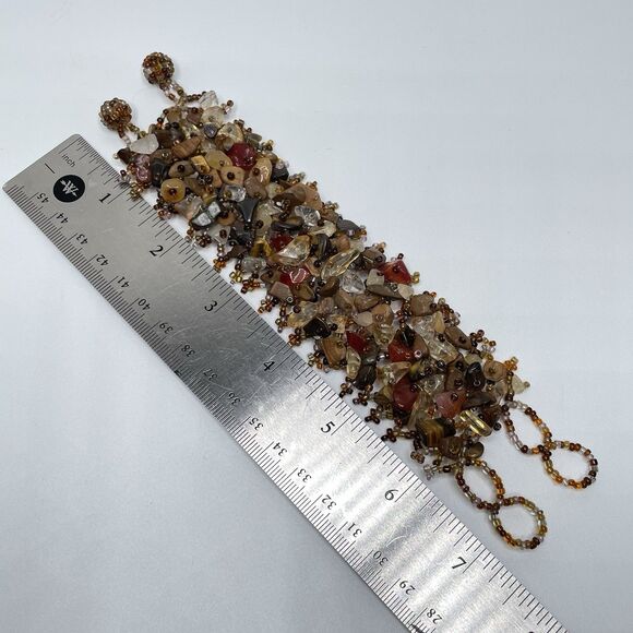 Statement Wide Quartz Gemstone Seed Bead Woven Bracelet Boho Statement Fashion - Picture 5 of 7